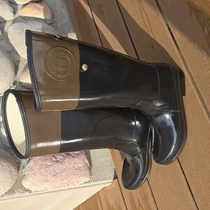 Hunter Regent Carlyle Regal Rain Boots Black And Brown Two-Tone Womens Size 9